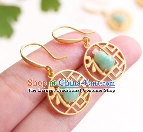China Traditional Jade Gourd Ear Jewelry Accessories Classical Cheongsam Golden Earrings