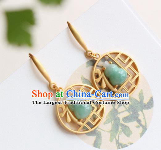 China Traditional Jade Gourd Ear Jewelry Accessories Classical Cheongsam Golden Earrings
