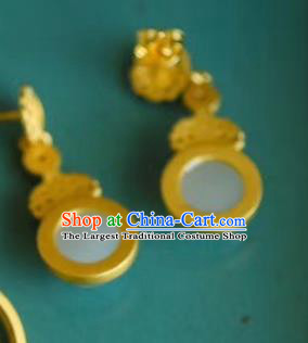 China Traditional Golden Ear Jewelry Accessories Classical Cheongsam Hetian Jade Earrings