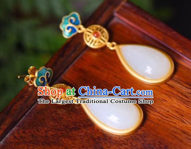 China Traditional Qing Dynasty Jade Ear Jewelry Accessories Classical Cheongsam Blueing Cloud Earrings