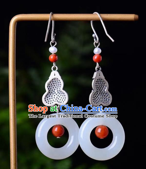 China Traditional Jade Peace Buckle Ear Jewelry Accessories Classical Cheongsam Blueing Gourd Earrings