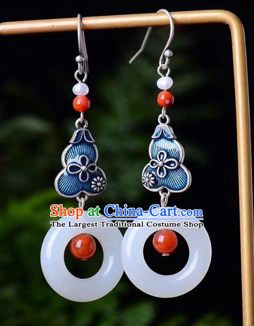 China Traditional Jade Peace Buckle Ear Jewelry Accessories Classical Cheongsam Blueing Gourd Earrings