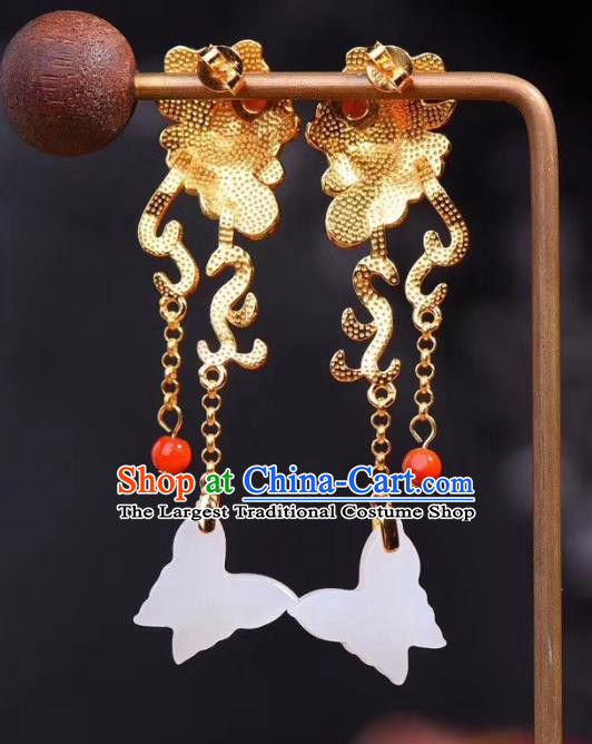 China Traditional White Jade Butterfly Ear Jewelry Accessories Classical Cheongsam Blueing Earrings