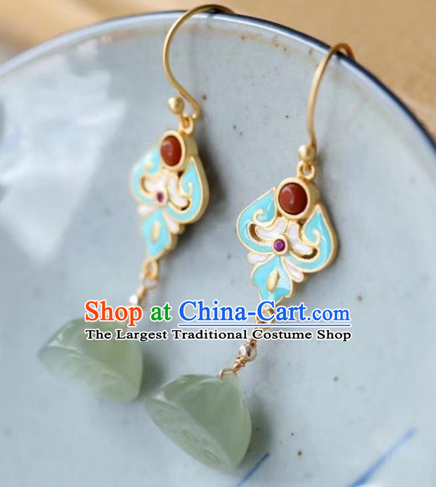 China Traditional Blueing Agate Ear Jewelry Accessories Classical Cheongsam Jade Lotus Seedpod Earrings