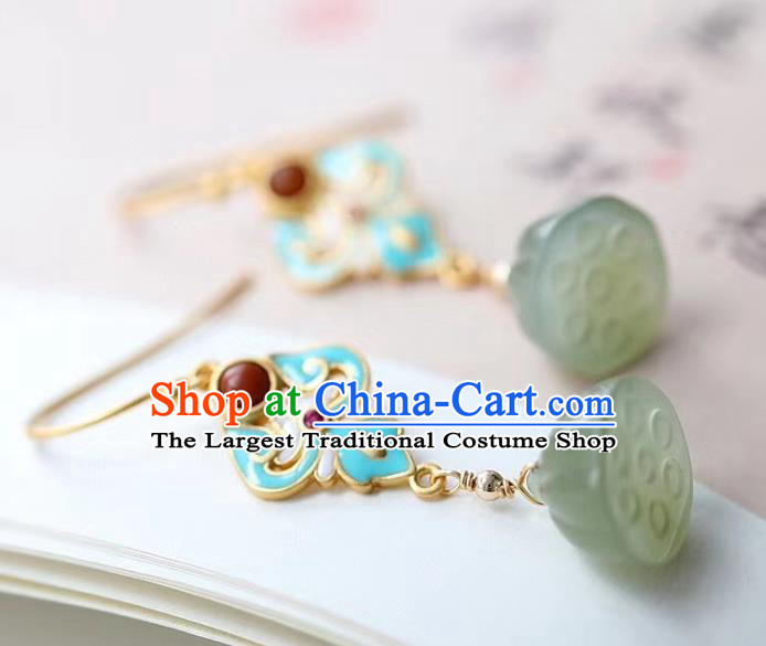 China Traditional Blueing Agate Ear Jewelry Accessories Classical Cheongsam Jade Lotus Seedpod Earrings