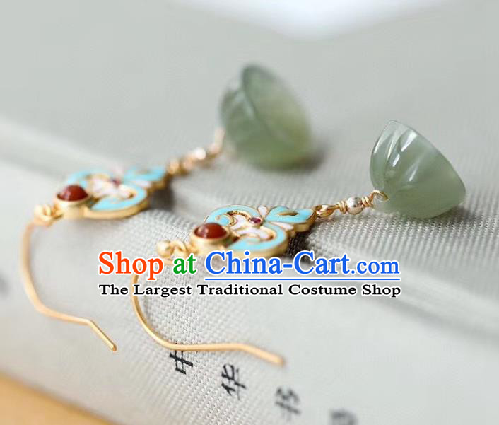 China Traditional Blueing Agate Ear Jewelry Accessories Classical Cheongsam Jade Lotus Seedpod Earrings