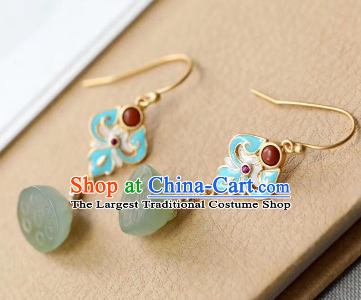 China Traditional Blueing Agate Ear Jewelry Accessories Classical Cheongsam Jade Lotus Seedpod Earrings