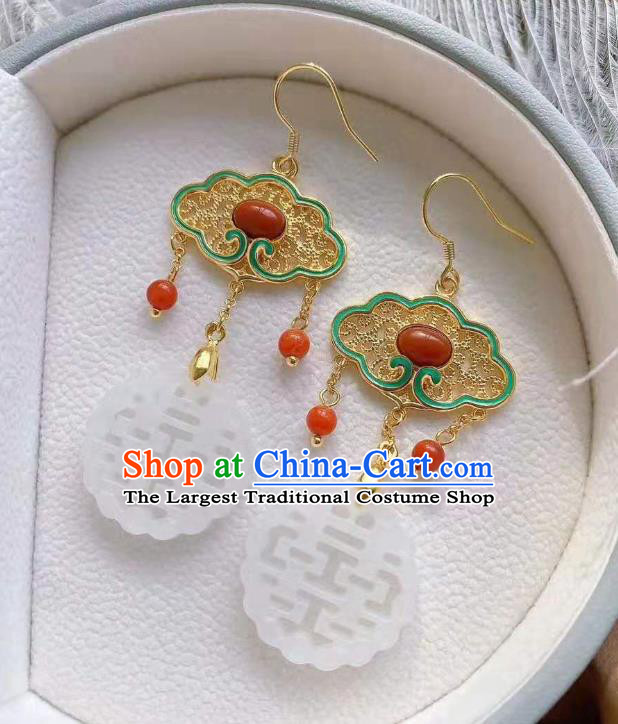 China Traditional Wedding Ear Jewelry Accessories Classical Cheongsam Jade Blueing Earrings