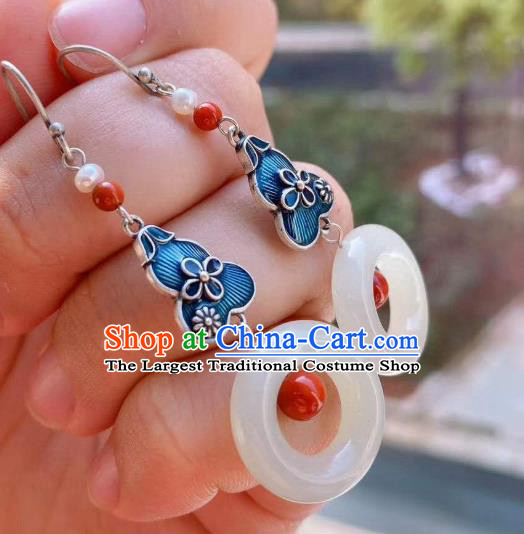 China Traditional Wedding Jade Ear Jewelry Accessories Classical Cheongsam Cloisonne Gourd Earrings
