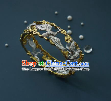 China Handmade Silver Cranes Bracelet Accessories Traditional National Bangle Jewelry