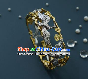 China Handmade Silver Cranes Bracelet Accessories Traditional National Bangle Jewelry