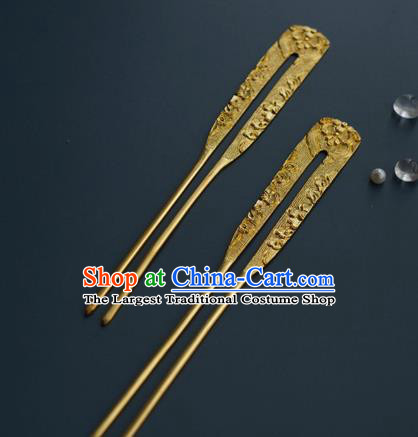 China Traditional Golden Hairpin Handmade Hair Accessories Tang Dynasty Empress Hair Stick