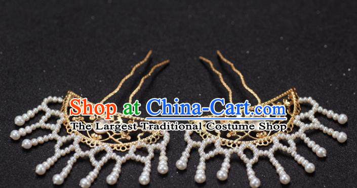 China Handmade Pearls Tassel Hairpin Traditional Ming Dynasty Hair Accessories Ancient Princess Golden Hair Stick