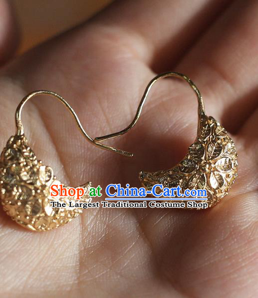 China Traditional Song Dynasty Empress Ear Jewelry Accessories Handmade Ancient Court Golden Earrings