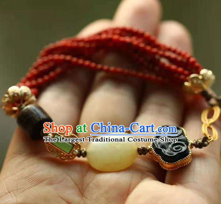 China Handmade Red Beads Bracelet Traditional Jewelry Accessories National Agarwood Bangle