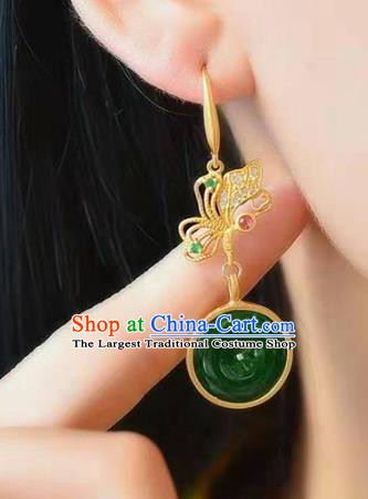 Handmade China Golden Butterfly Ear Jewelry Accessories Traditional Cheongsam Jade Peace Buckle Earrings