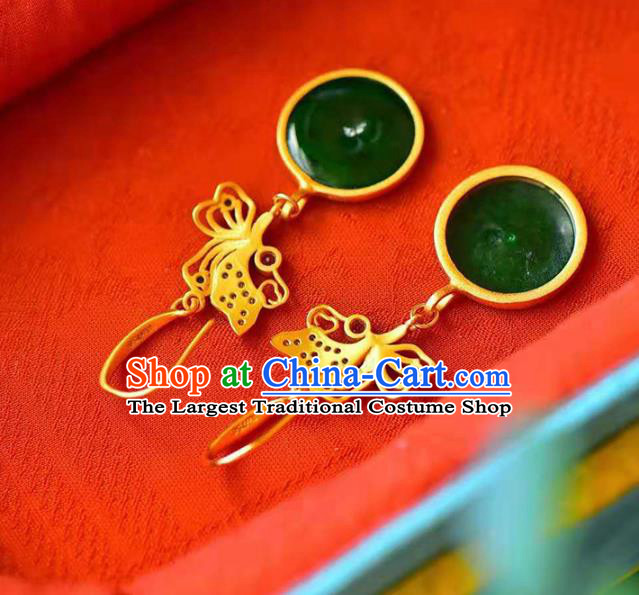 Handmade China Golden Butterfly Ear Jewelry Accessories Traditional Cheongsam Jade Peace Buckle Earrings