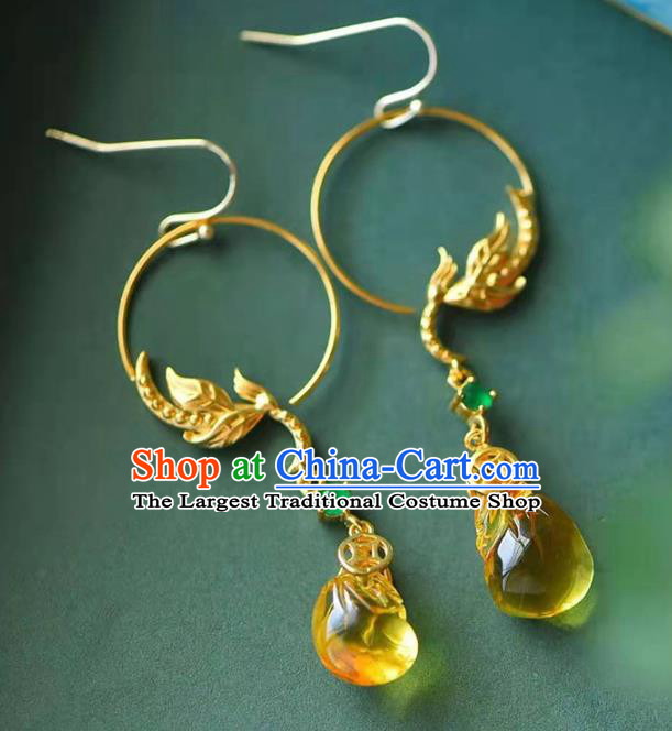 Handmade China National Ear Jewelry Accessories Traditional Cheongsam Succinite Earrings