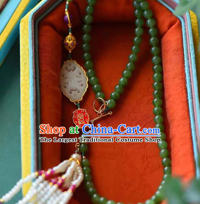 Chinese Classical Pearls Tassel Necklace Pendant National Handmade Jade Beads Necklet Jewelry Accessories