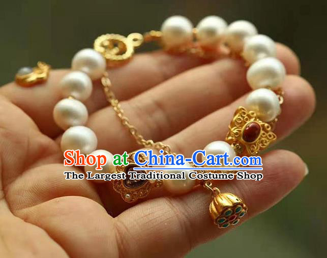 China Handmade Golden Gourd Bracelet Traditional Jewelry Accessories National Pearls Bangle