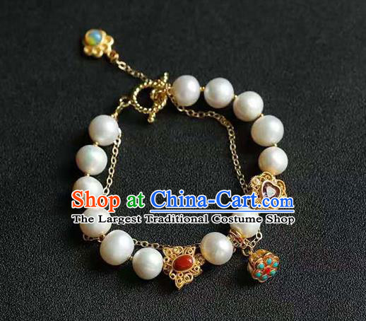China Handmade Golden Gourd Bracelet Traditional Jewelry Accessories National Pearls Bangle