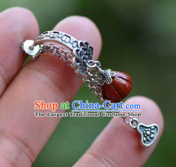 Handmade China Agate Lotus Seedpod Ear National Jewelry Accessories Traditional Cheongsam Silver Earrings