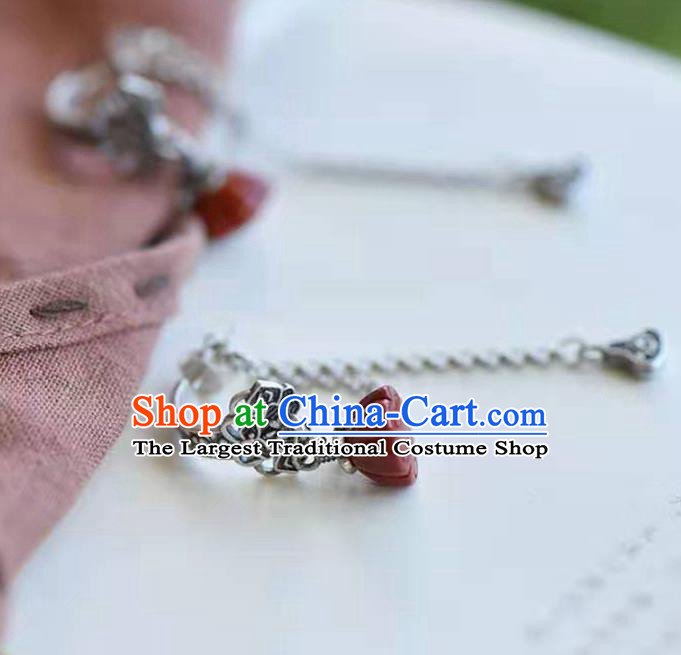 Handmade China Agate Lotus Seedpod Ear National Jewelry Accessories Traditional Cheongsam Silver Earrings