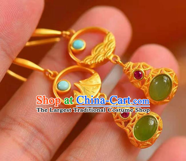 Handmade China Golden Gourd Ear National Jewelry Accessories Traditional Cheongsam Jade Earrings