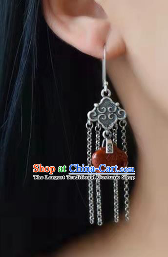Handmade China Agate Elephant Ear Jewelry Accessories Traditional National Cheongsam Silver Tassel Earrings