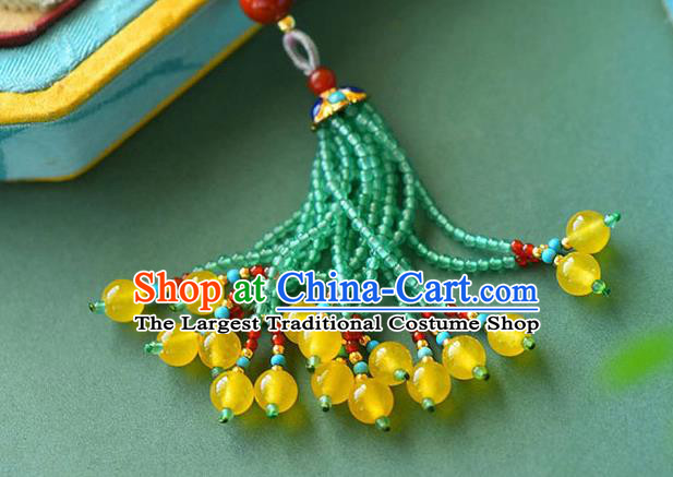 Chinese Classical Green Beads Tassel Necklace National Handmade Embroidered Butterfly Brooch Jewelry Accessories Pendant