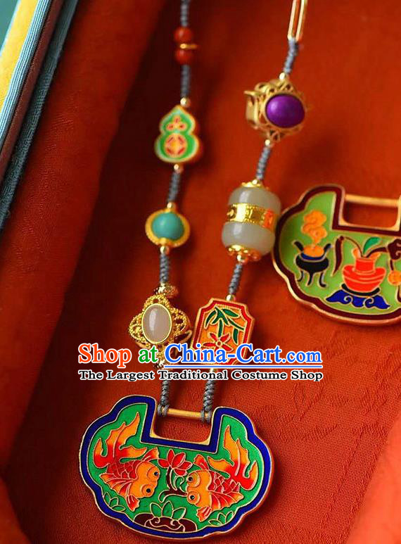 Chinese Classical Cloisonne Necklace Pendant National Handmade Jewelry Accessories Longevity Lock