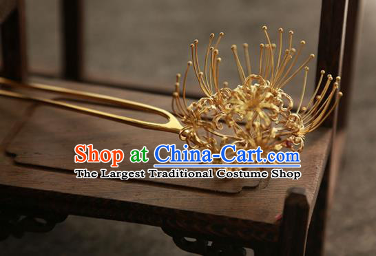 China Traditional Court Empress Hairpin Handmade Hair Accessories Tang Dynasty Golden Manjusaka Hair Stick