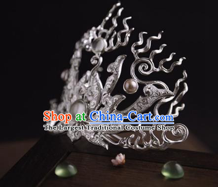 China Traditional Swordsman Hairdo Crown Handmade Hair Accessories Tang Dynasty Argent Hairpin