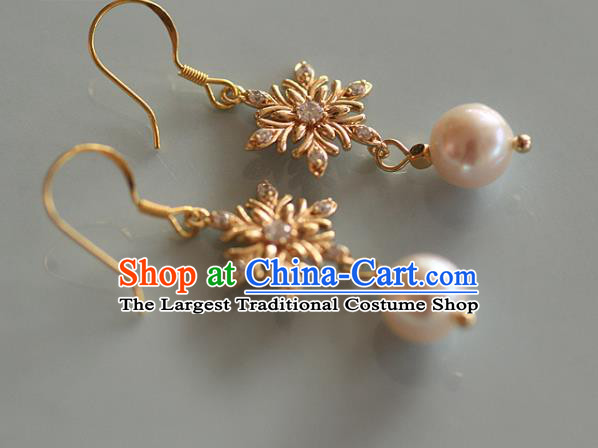 China Traditional Zircon Ear Jewelry Accessories Handmade Cheongsam Golden Snowflake Earrings