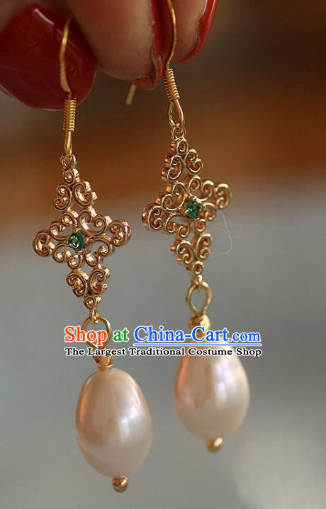 China Traditional Beryl Ear Jewelry Accessories Handmade Cheongsam Pearls Earrings