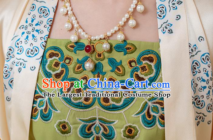 Traditional China Tang Dynasty Palace Beauty Historical Clothing Ancient Imperial Concubine Green Hanfu Costumes