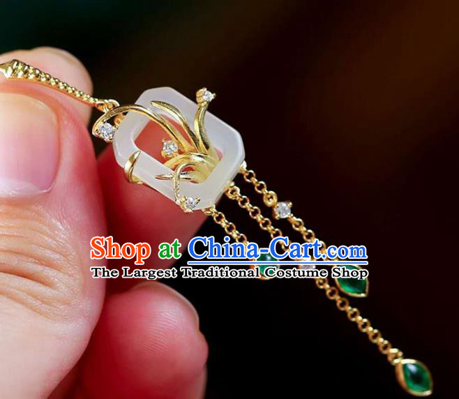 Handmade China Jade Ear Jewelry Accessories Traditional National Cheongsam Green Crystal Tassel Earrings