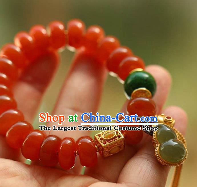 China Handmade Jade Gourd Bracelet Traditional Jewelry Accessories National Agate Beads Bangle