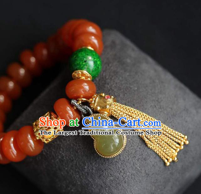 China Handmade Jade Gourd Bracelet Traditional Jewelry Accessories National Agate Beads Bangle