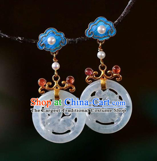 Handmade China Wedding Blueing Cloud Ear Jewelry Accessories Traditional Cheongsam Jade Carving Tiger Earrings