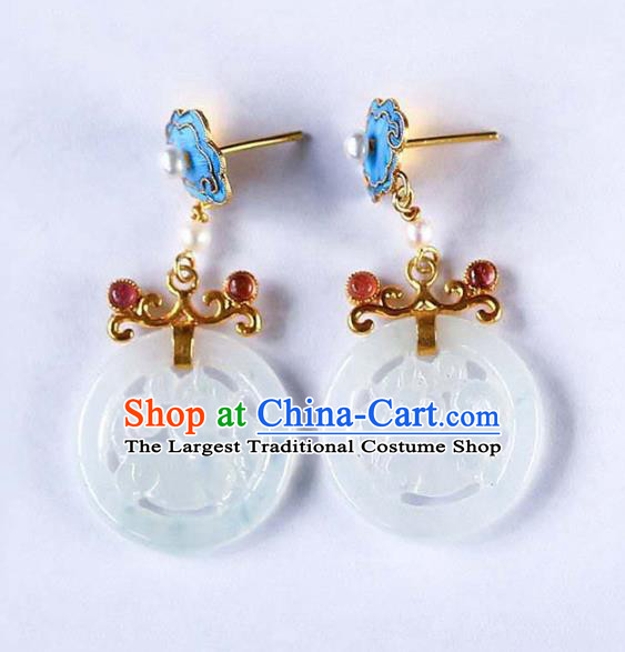 Handmade China Wedding Blueing Cloud Ear Jewelry Accessories Traditional Cheongsam Jade Carving Tiger Earrings