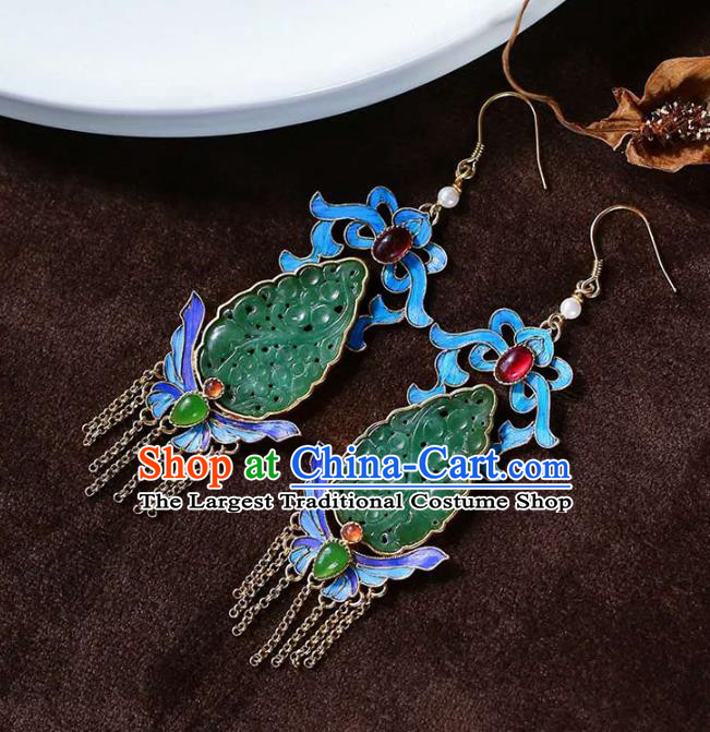 Handmade China Jadeite Ear Jewelry Accessories Traditional Cheongsam Blueing Butterfly Tassel Earrings