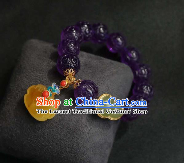 China Handmade Amethyst Beads Bracelet Traditional Jewelry Accessories National Beeswax Bangle
