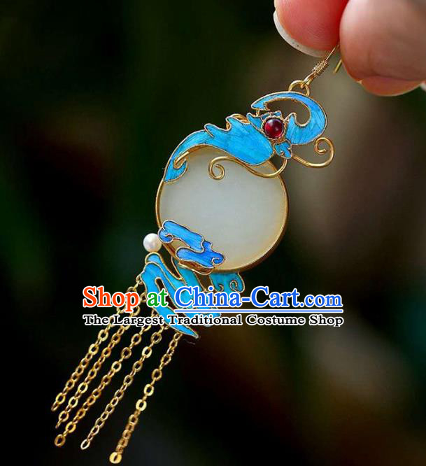 Handmade China Blueing Cloud Ear Jewelry Accessories Traditional Cheongsam Jade Tassel Earrings