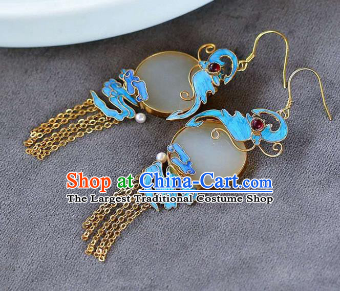 Handmade China Blueing Cloud Ear Jewelry Accessories Traditional Cheongsam Jade Tassel Earrings