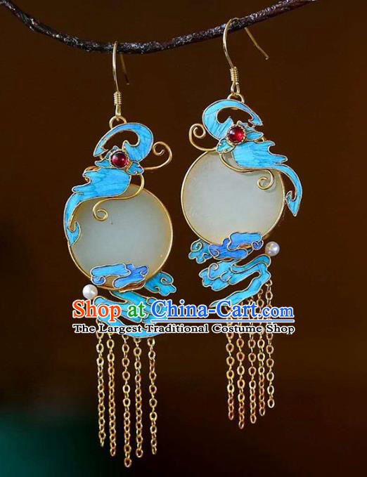 Handmade China Blueing Cloud Ear Jewelry Accessories Traditional Cheongsam Jade Tassel Earrings