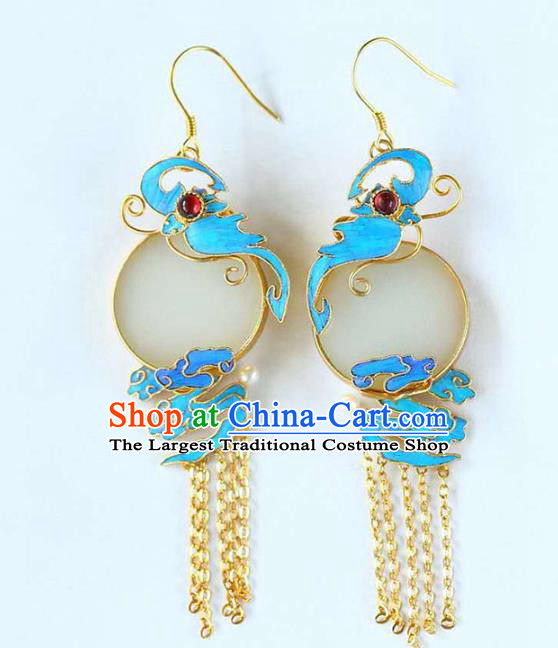 Handmade China Blueing Cloud Ear Jewelry Accessories Traditional Cheongsam Jade Tassel Earrings