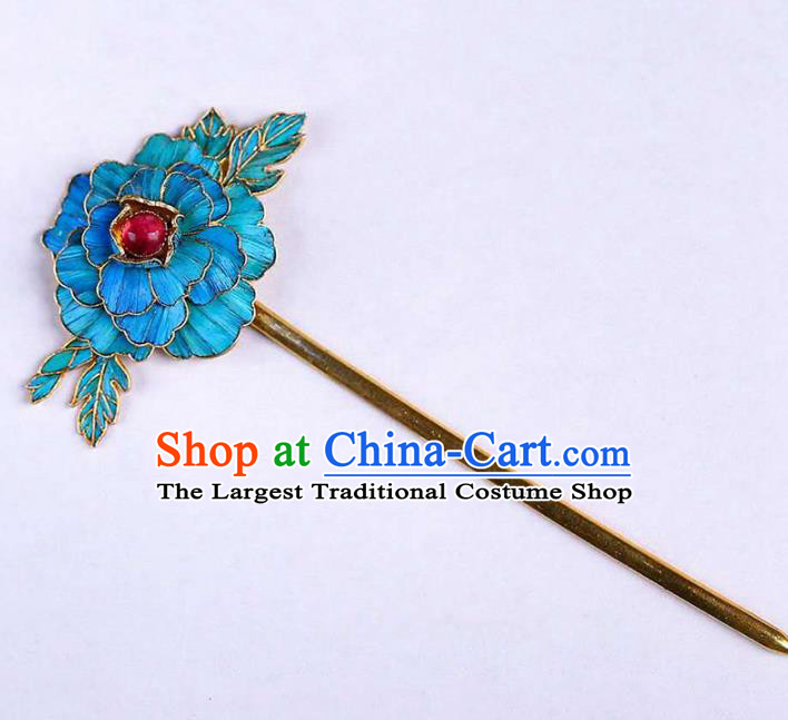 Chinese Traditional Qing Dynasty Peony Hair Jewelry Handmade Ancient Empress Tourmaline Hairpin