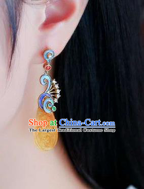 Handmade China Qing Dynasty Yellow Jadeite Ear Jewelry Accessories Traditional Cheongsam Cloisonne Earrings