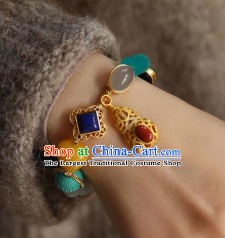 China Handmade Gems Bracelet Traditional Jewelry Accessories National Golden Gourd Bangle